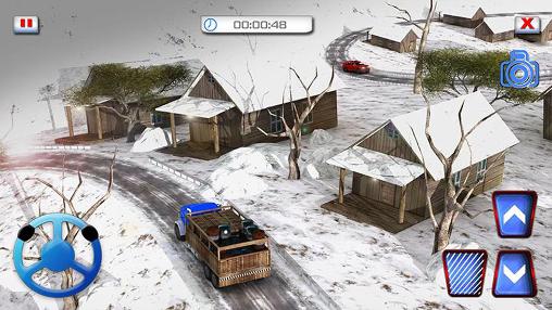 Colina nevada: 4x4 camión en el camino 3D