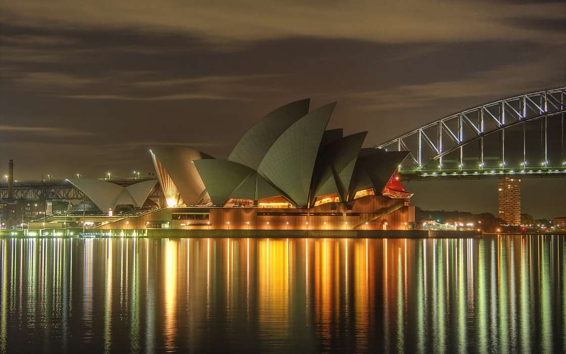 Paisaje,Ciudades,Mar,Noche,Arquitectura,Sydney