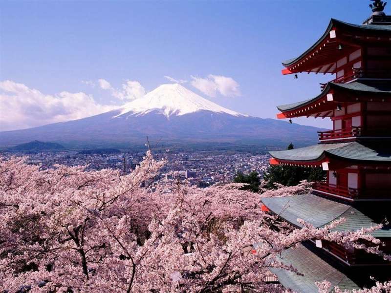 Asia,Montañas,Paisaje,Sakura