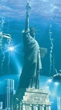Descargar la imagen 720x1280 Agua,Fantasía,Arte,Estatua de la Libertad para celular gratis.