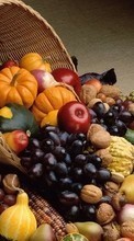 Descargar la imagen Frutas,Comida,Manzanas,Peras,Uvas,Calabaza para celular gratis.