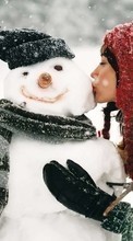 Descargar la imagen Nieve,Muñeco de nieve,Personas,Invierno,Chicas para celular gratis.