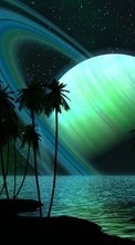 Cielo,Planetas,Mar,Noche,Palms,Paisaje,Fantasía para Samsung Galaxy TREND