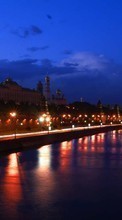 Descargar la imagen Paisaje,Ciudades,Ríos,Noche,Moscú para celular gratis.