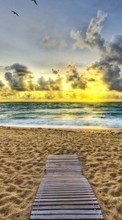 Descargar la imagen Paisaje,Puesta del sol,Mar,Nubes,Playa para celular gratis.