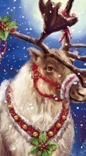 Descargar la imagen Vacaciones,Animales,Nieve,Navidad,Ciervos,Imágenes para celular gratis.