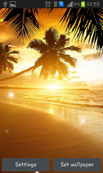 Puesta de sol en la playa - descargar los fondos de pantalla animados gratis para el teléfono Android 4.0.1.