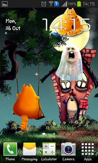 Descargar los fondos de pantalla animados Gato en Halloween para teléfonos y tabletas Android gratis.