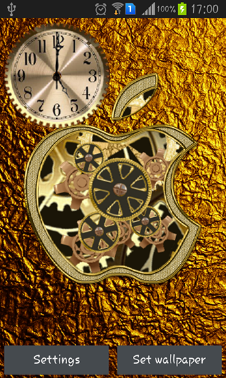 Descargar los fondos de pantalla animados Reloj de manzana de oro para teléfonos y tabletas Android gratis.