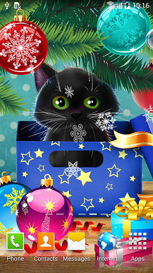 Descargar los fondos de pantalla animados Gatito en Navidad  para teléfonos y tabletas Android gratis.