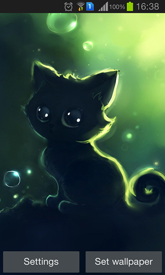 Gatito negro solitario  - descargar los fondos de pantalla animados Vector gratis para el teléfono Android.