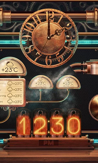 Tiempo mecánico  - descargar los fondos de pantalla animados Con reloj gratis para el teléfono Android.