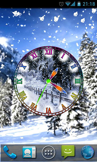 Reloj de la nieve del invierno - descargar los fondos de pantalla animados Con reloj gratis para el teléfono Android.